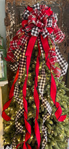 The Rory Red Gold Black & White Buffalo Check Christmas Tree Topper Bow