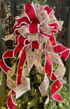 The Ginger Red & White Gingerbread Christmas Tree Topper Bow