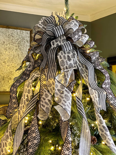The Athena Black & Cream Oversized Christmas Tree Topper Bow