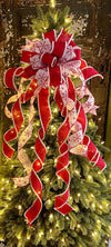 The Enya Red & White Snowflake Christmas Tree Topper Bow