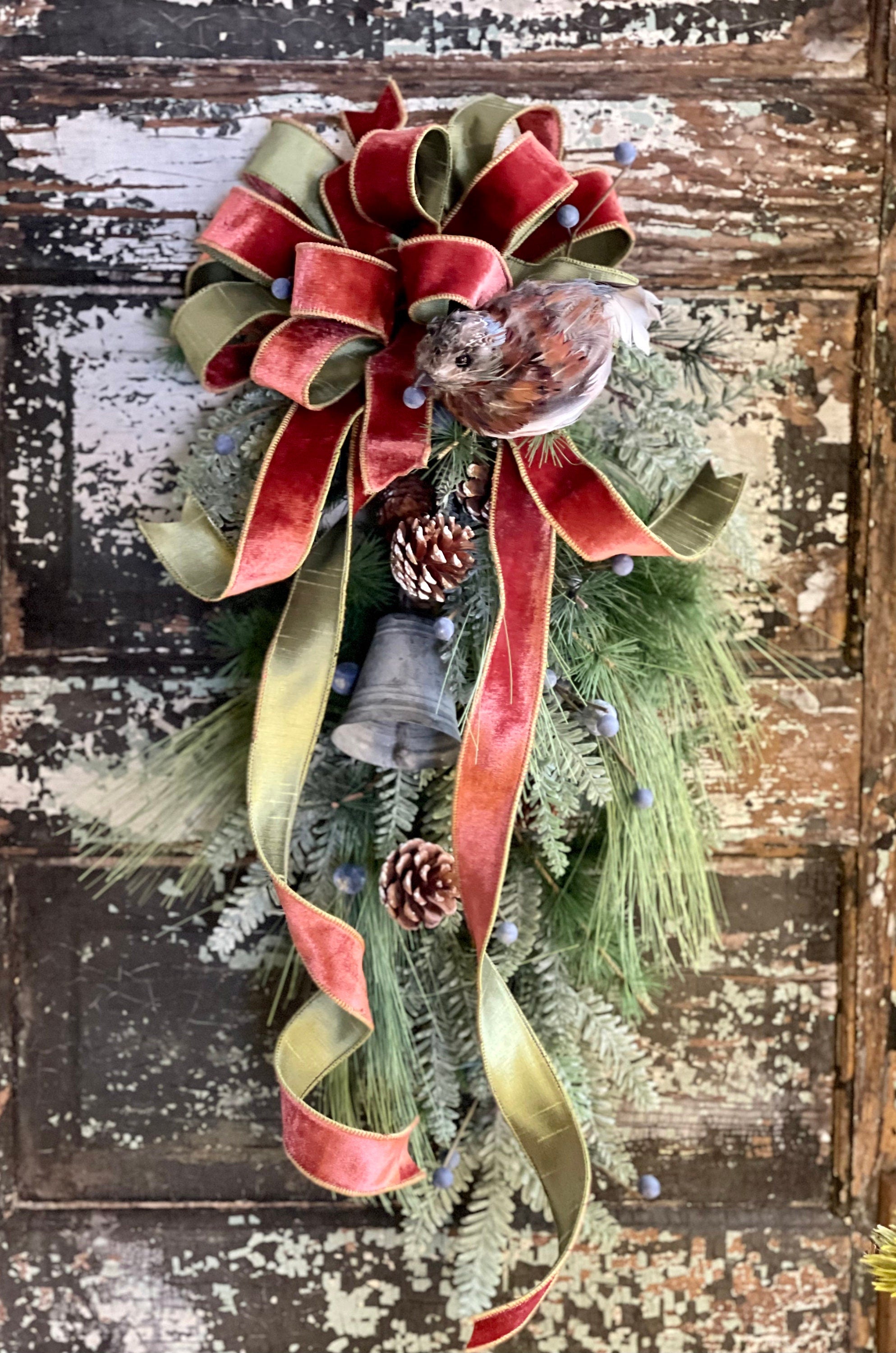 Red berry & mixed pine Christmas swag - Crested Perch
