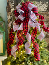 The Jayme Red Gray & White Snowflake Christmas Tree Topper Bow
