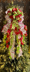 The Jolly Red White & Green Whimsical Christmas Tree Topper Bow