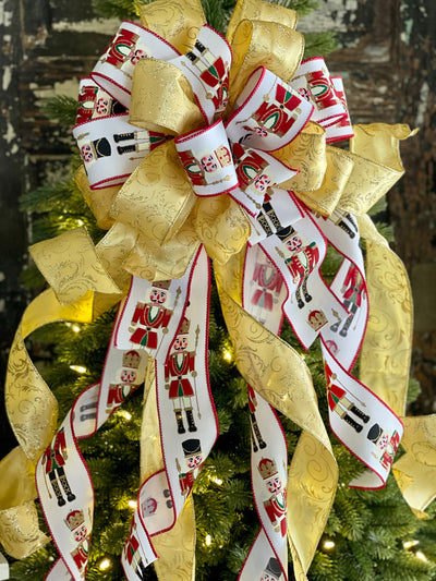 The Freidrick Red Black & Gold Glitter Christmas Tree Topper Bow