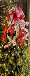 The Marlene Red White & Green Whimsical Christmas Tree Topper Bow