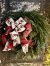 The Lacy Iced Winter Red & White Evergreen Christmas Wreath For Front Door