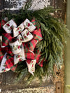The Lacy Iced Winter Red & White Evergreen Christmas Wreath For Front Door