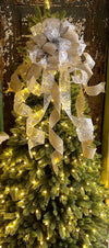 The Blitzen Beige & Silver Christmas Tree Topper Bow