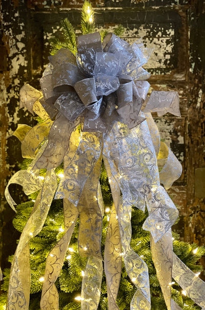 The Prancer Gold & Silver Christmas Tree Topper bow