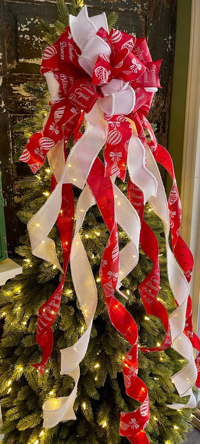 The Donner Red & White Christmas Tree Topper Bow