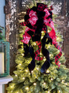 The Eve Buffalo Check Christmas Tree Topper Bow~Red Black White Farmhouse Bow for wreaths~long streamer bow~Lantern bow~Swag bow~Velvet bow