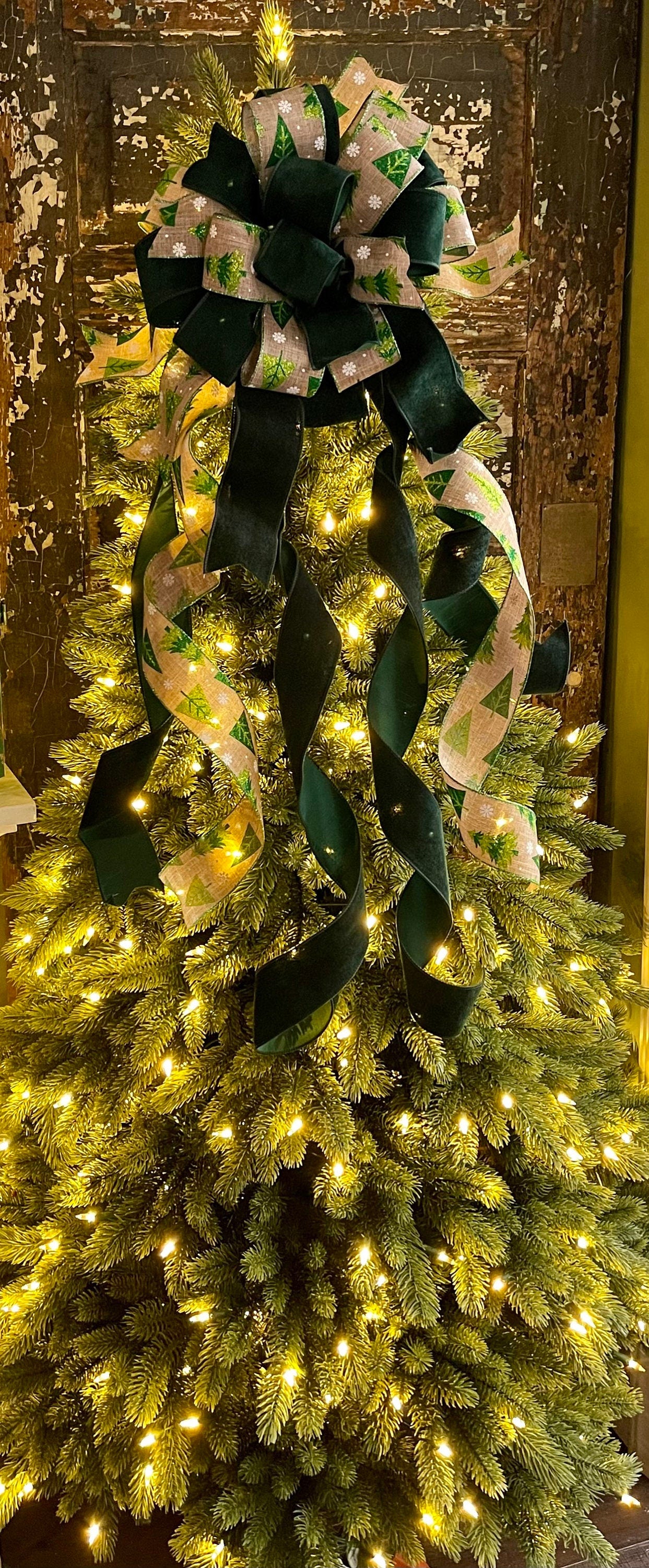 The Lorna Emerald Green Velvet Christmas Tree Topper Bow - Crested ...