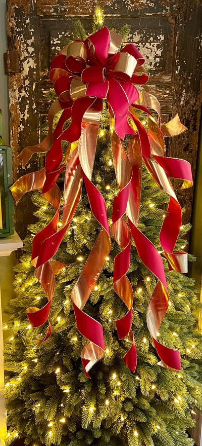 The Persimmon Deep Red & Gold Satin Christmas Tree Topper Bow