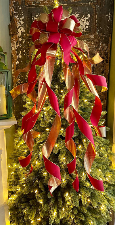 The Persimmon Deep Red & Gold Satin Christmas Tree Topper Bow