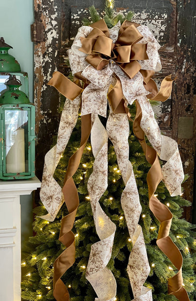 The Alexis Bronze Cream & Gold Poinsettia Christmas Tree Topper Bow