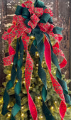 The Esme Red Gold & Green Plush Velvet XL Christmas Tree Topper Bow