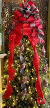 The Elsbeth Red & Navy Blue Snowflake Christmas Tree Topper Bow