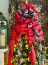 The Elsbeth Red & Navy Blue Snowflake Christmas Tree Topper Bow