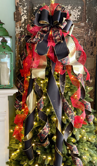 The Miss Diónne Black Red & Gold Christmas Tree Topper Bow