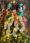 The Dottie Red White & Green Whimsical Christmas Tree Topper Bow