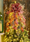 The Annelle Red Tan & Green Country Christmas Tree Topper Bow