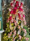 The Harlow Deep Red Beige & Gold Taffeta Check Christmas Tree Topper Bow