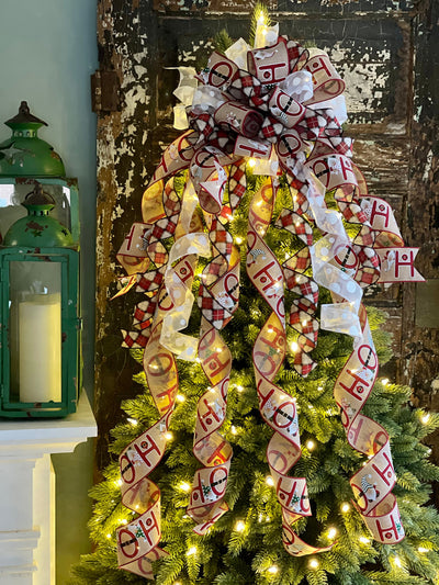 The Evie White Red Black & Gold Christmas Tree Topper Bow