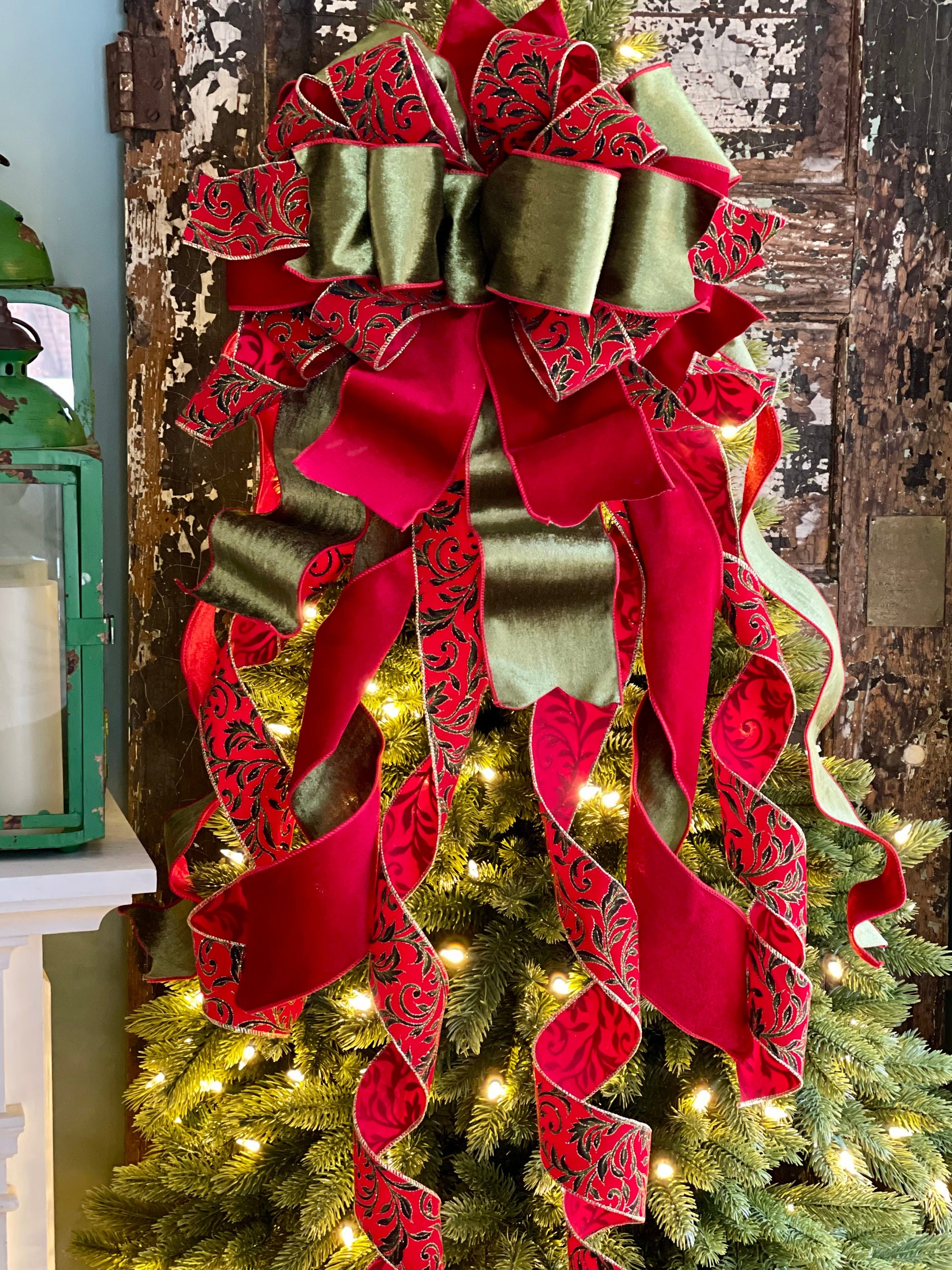 The Joanne Red & Lime Green Polka Dot Christmas Tree Topper Bow - Crested  Perch