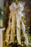 The Celeste Creamy White Ivory & Gold Taffeta Christmas Tree Topper Bow