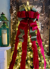 The Scarlett Red & Green Plush Velvet XL Christmas Tree Topper Bow