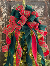 The Esme Red Gold & Green Plush Velvet XL Christmas Tree Topper Bow