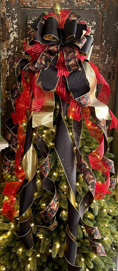 The Miss Diónne Black Red & Gold Christmas Tree Topper Bow