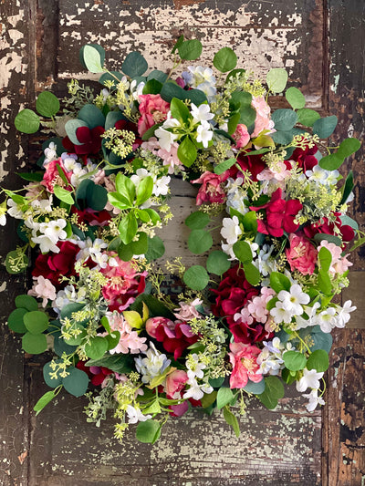 The Mallory Pink Blue White & Plum Hydrangea Wreath For Front Door
