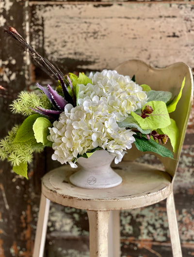 The Harper White Hydrangea & Artichoke Spring Centerpiece For Dining Table