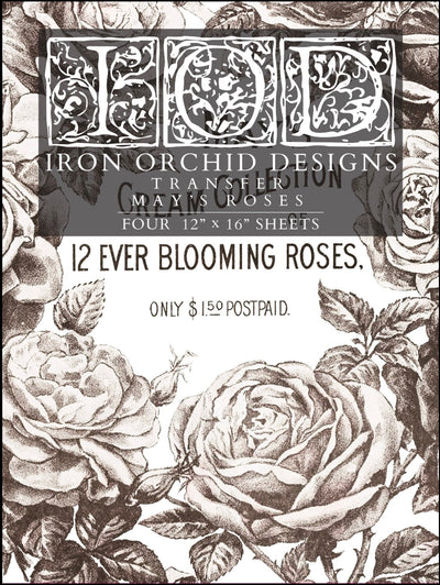 IOD Mays Roses Rub On Transfer Sheet