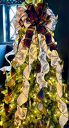 The Darcy Black Cream & Red Tartan Plaid Quail luxury Christmas Tree Topper Bow