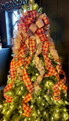 The Rudolph Red & Tan Christmas Tree Topper Bow~Bow for wreaths and lanterns~Xmas Bow reindeer~Swag Bow~Farmhouse ChristmasDecor