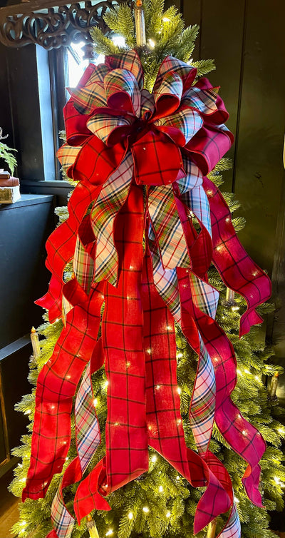 The Scottie Red Blue & Navy Scottish Terrier Plaid Christmas Tree Topper Bow