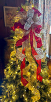 The Victoria Red Gold & White Christmas Tree Topper Bow