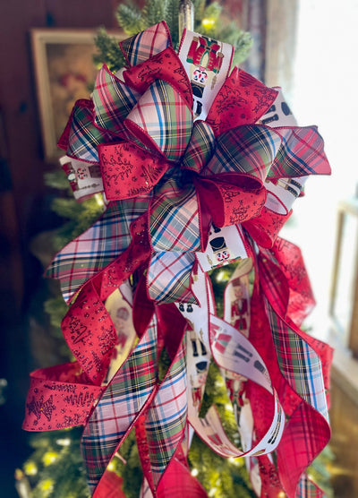 The GiGi Red White & Navy Plaid Christmas Tree Topper Bow