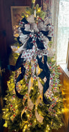The Laurent Black Red & Beige Christmas Tree Topper Bow