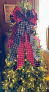 The Lauren Black White & Red plaid Christmas Tree Topper Bow