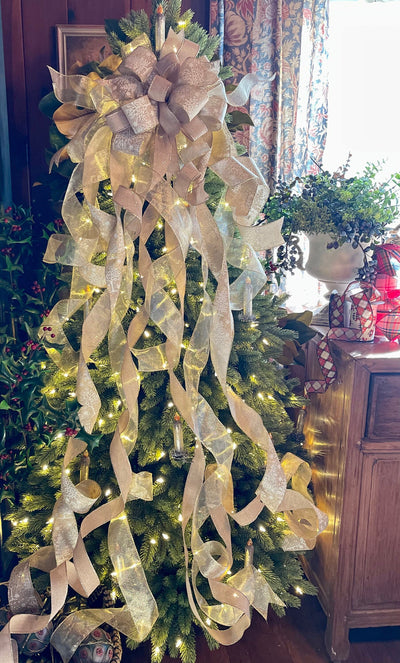 The Julianne Gold & white XXXL Christmas Tree Topper Bow