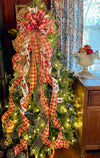 The Alina Red Tan & Green Country Christmas Tree Topper Bow