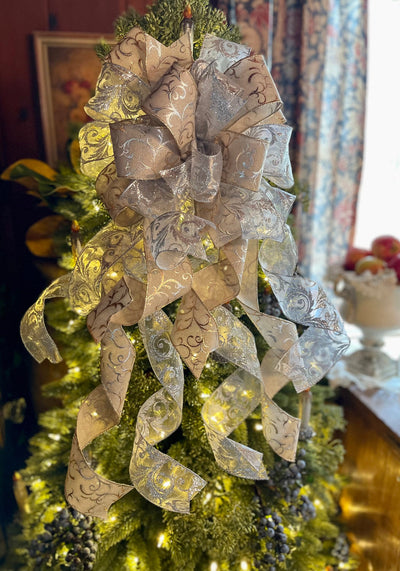 The Prancer Gold & Silver Christmas Tree Topper bow