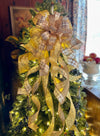 The Blitzen White & Gold Christmas Tree Topper Bow~Bow for wreaths~Xmas bow for lantern~large bow~long streamer bow~mailbox decor