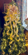 The Blitzen White & Gold Christmas Tree Topper Bow~Bow for wreaths~Xmas bow for lantern~large bow~long streamer bow~mailbox decor