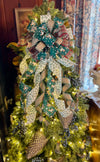 The Bambi Burgundy Green & White Christmas Tree Topper Bow