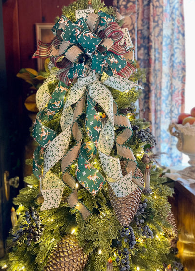 The Bambi Burgundy Green & White Christmas Tree Topper Bow