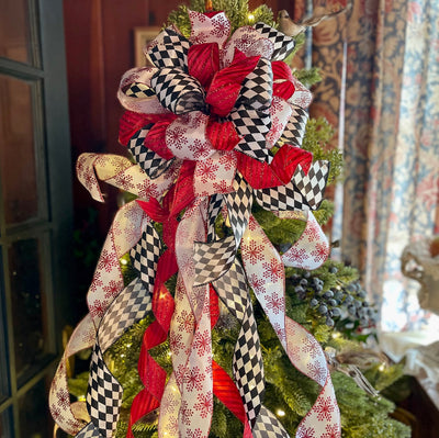 The Jester Red Black & White Christmas Tree Topper Bow
